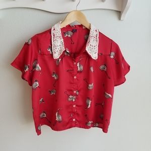 Farm Rio red Sandcrane print top XS